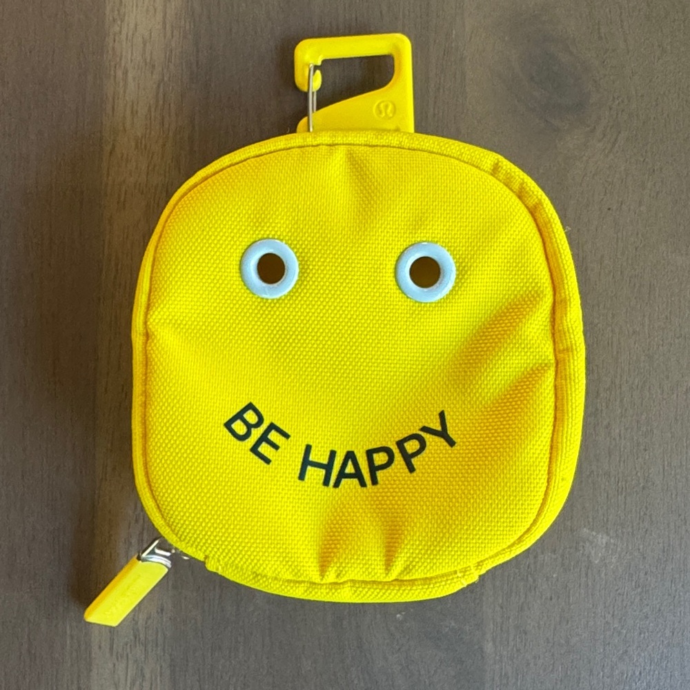 Lululemon Daily Essentials Nano Pouch NWOT Yellow 'Be Happy' Pouch